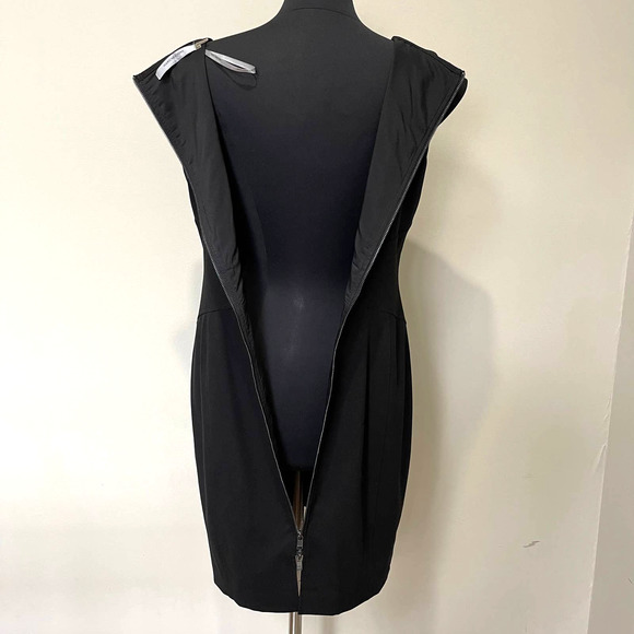 MARC NEW YORK Andrew Marc Black Sheath Long Back Zipper Cap Sleeve Dress Size 12 - Picture 6 of 9